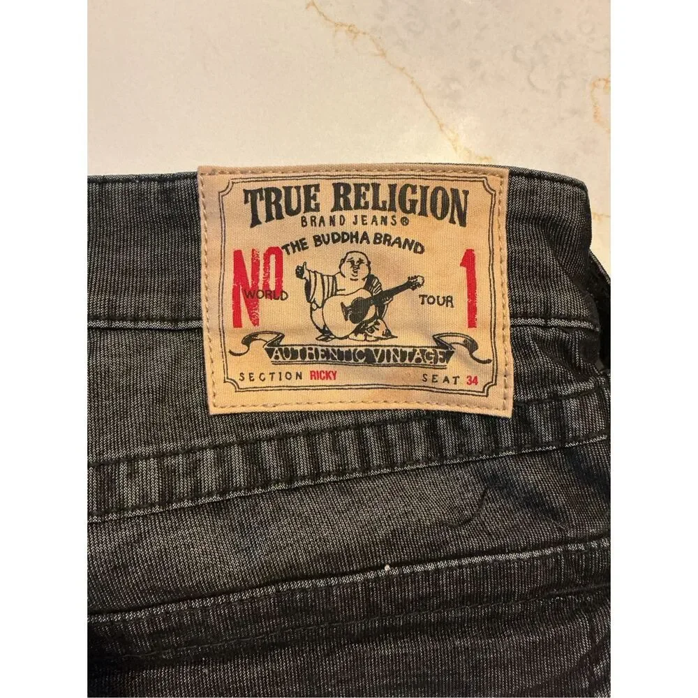 True Religion Ricky Jeans Corduroy Sz 36 Flap Pockets Black